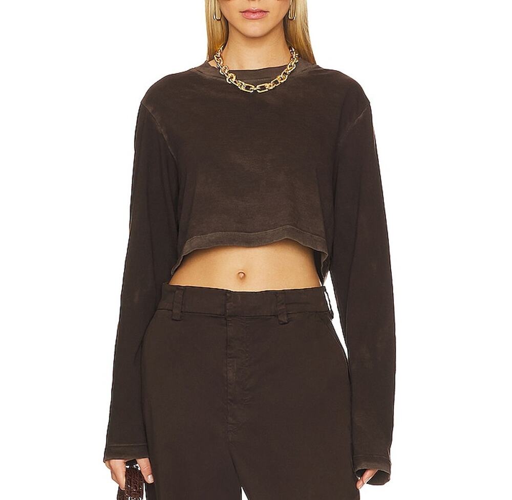Cotton Citizen Classic Vintage Espresso Tokyo Crop Long Sleeve Tee Size XS